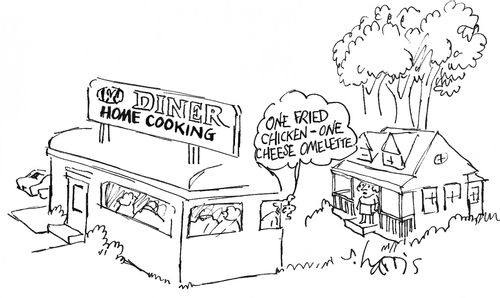 'One fried chicken -one cheese omelet.'