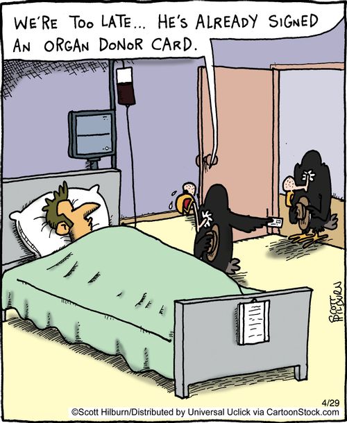'We're too late... He's already signed an organ donor card.'
