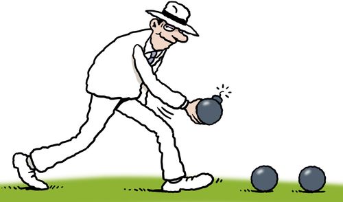 A bowls player bowling a bomb