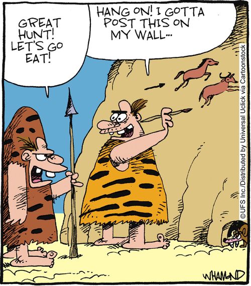 'Great hunt! Let's go eat!' 'Hang on, I gotta post this on my wall.'