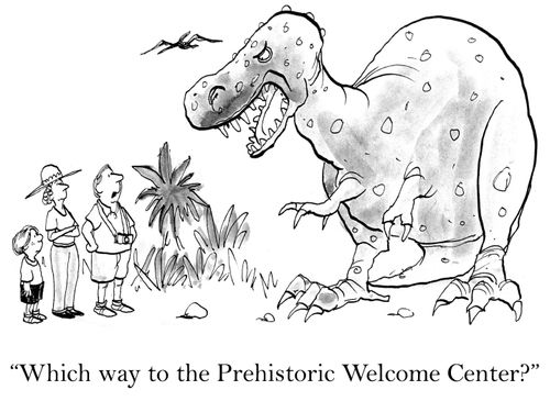 'Which way to the Prehistoric Welcome Center?'