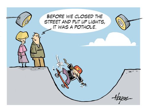 'Before we closed the street and put up lights, it was a pothole.'