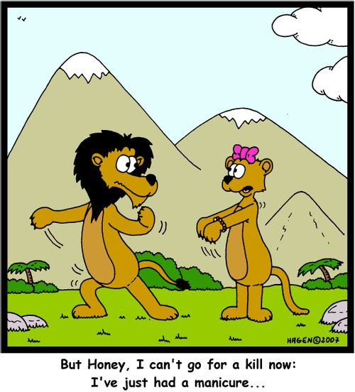 'But Honey, I can't go for a kill now: I've just had a manicure...'