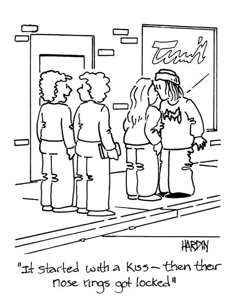 'It started with a kiss - then their nose rings got locked.'