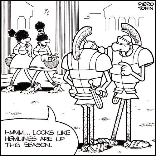 'Hmmm... looks like hemlines are up this season.'
