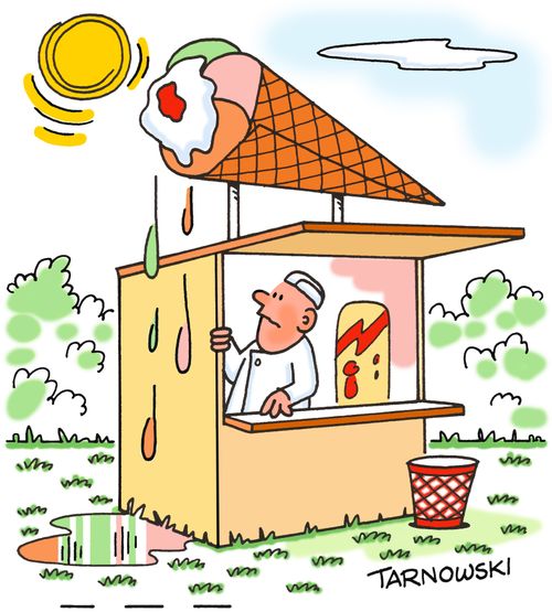 Ice cream sign melting in the heat.