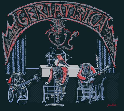 An elderly group of bandmates make up the bankd geriatrica.