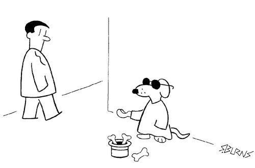 Blind Dog begging for bones."