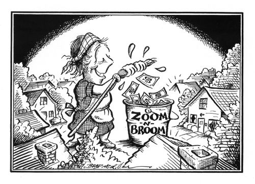 Cleaner wringing out money from her mop.