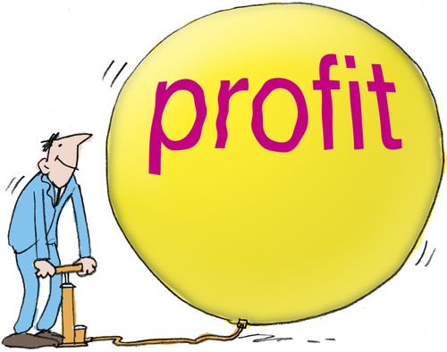 man pumping up profit balloon