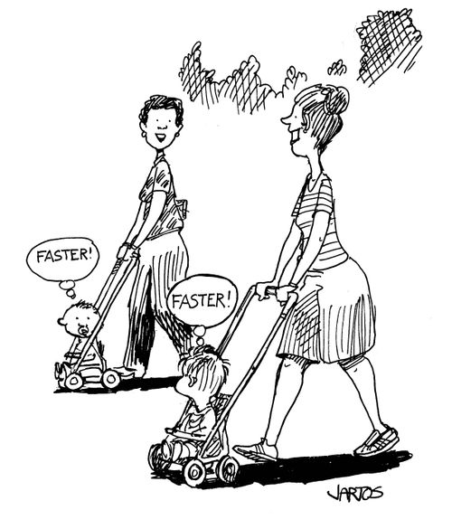 'Faster!' urge the babies in their buggies.