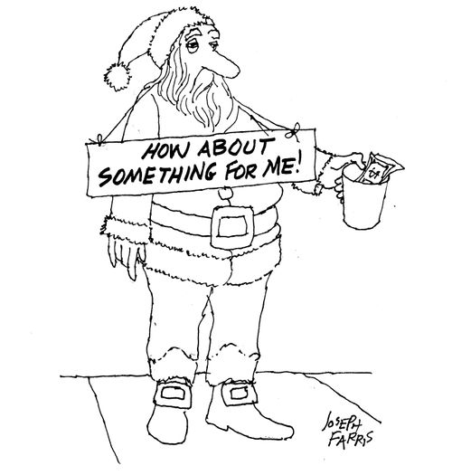 Father Christmas suffering from poverty.