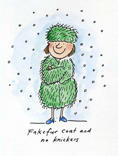 Fake fur coat and no knickers