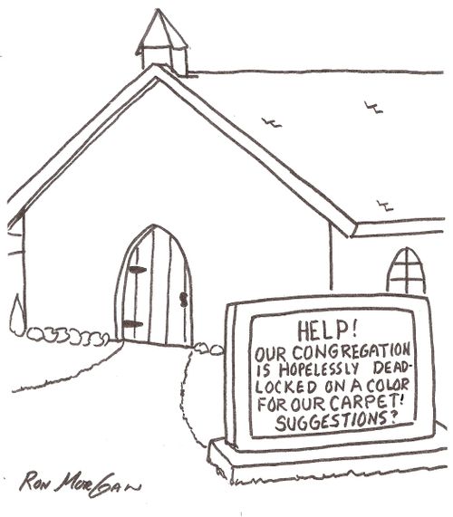 Church sign states congregation can't decide on carpet color.