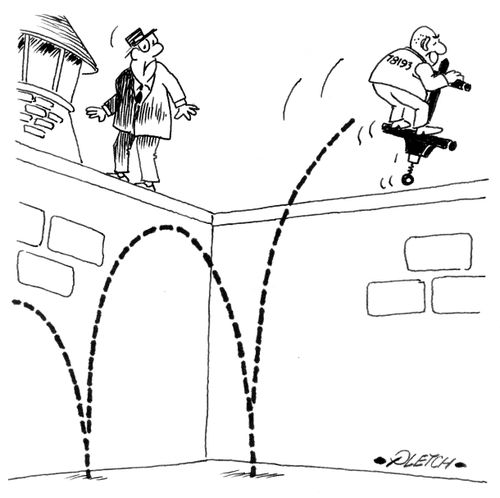 Prisoner escaping on pogo stick.
