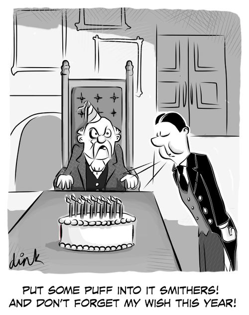 'Put some puff into it Smithers! And don't forget my birthday wish this year!'