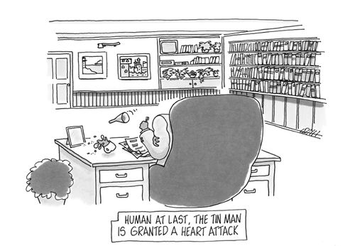 Human at last, the Tin Man is granted a heart attack.