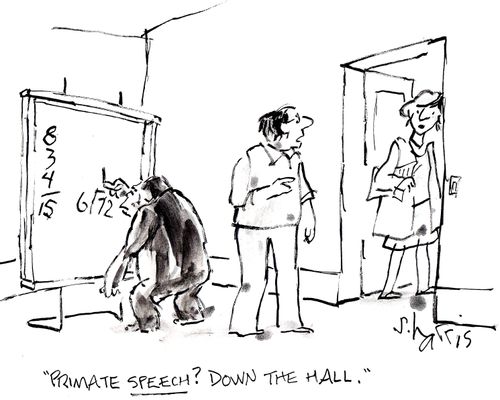 'Primate speech?  Down the hall.'