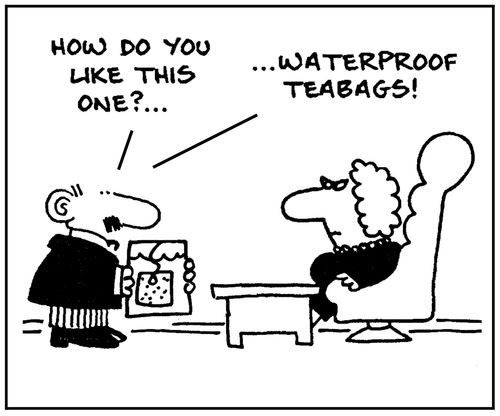 'How do you like this one, waterproof teabags?'