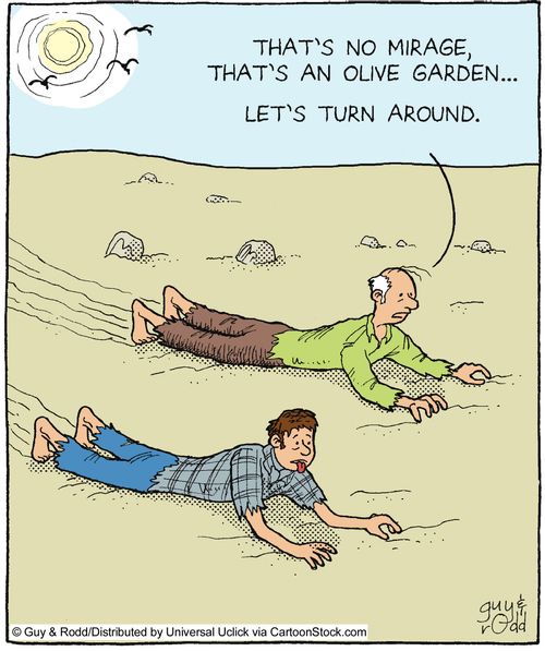 'That's no mirage, that's an olive garden. . . Let's turn around.'