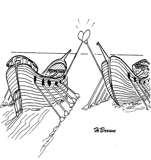 Two oars doing a high five.