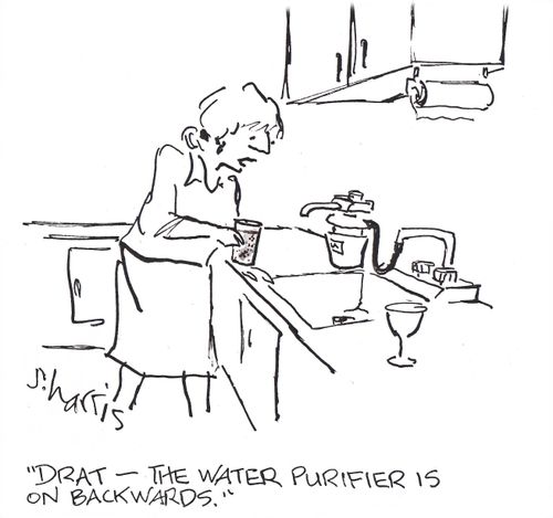 'Drat - the water purifier is on backwards.'