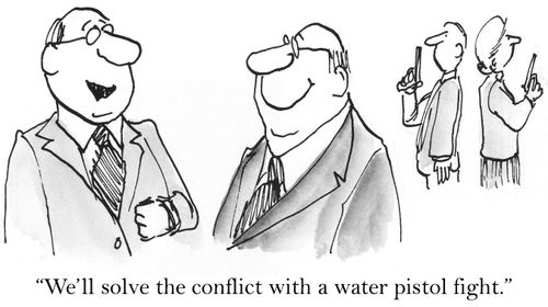 'We'll solve the conflict with a water pistol fight.'