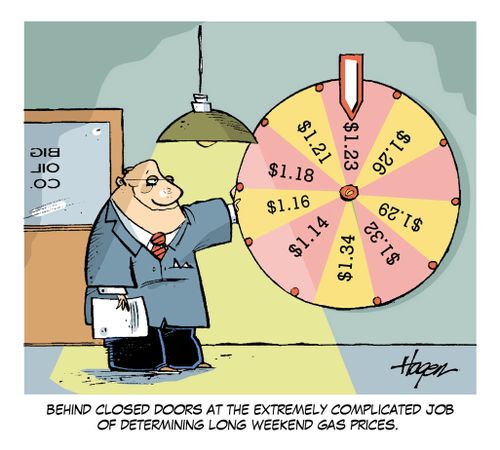 Behind closed doors at the extremely complicated job of determining long weekend gas prices.