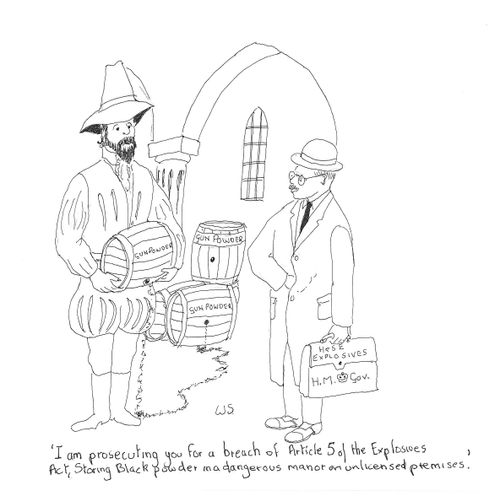 'I am prosecuting you for a breach of article 5 of the explosives act, storing black powder in a dangerous manor on unlicensed premises.'