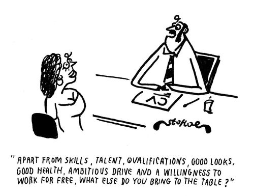 'Apart from skills, talent, qualifications, good looks, good health, ambitious drive and willingness to work for free, what else do you bring to the table?'