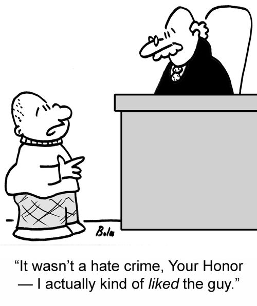 'It wasn't a hate crime, Your Honor — I actually kind of liked the guy.'
