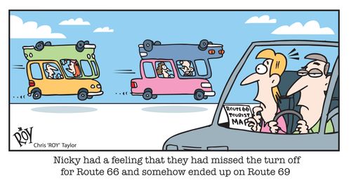 Nicky had a feeling that they had missed the turn off for Route 66 and somehow ended up on Route 69.