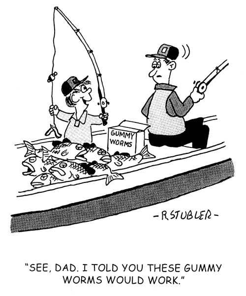 'See, Dad. I told you these gummy worms would work.'