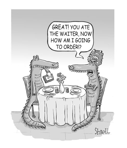 'Great! you ate the waiter, now how am I going to order!?'