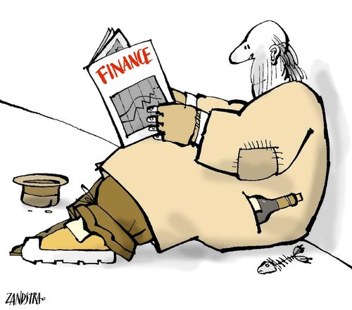 Tramp reading finance paper.