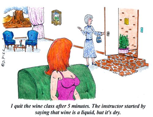 'I quite the wine class after 5 minutes. The instructor started by saying that wine a liquid, but it's dry.'