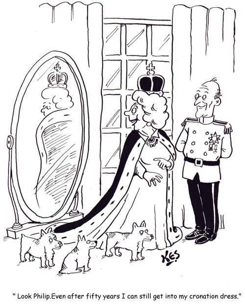 ' Look Philip. Even after fifty years I can still get into my coronation dress.'