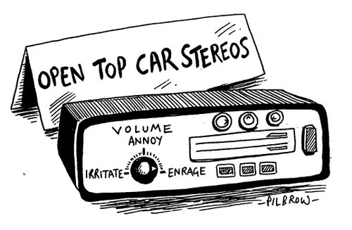 Open Top Car Stereo volume control, 'irritate', 'annoy', 'enrage'