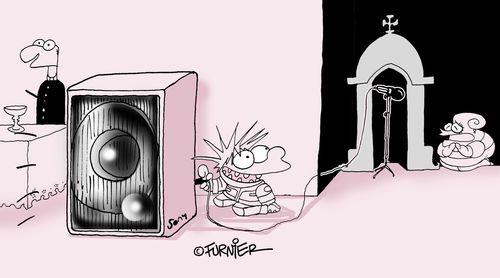 Confession plugged up to an amp.
