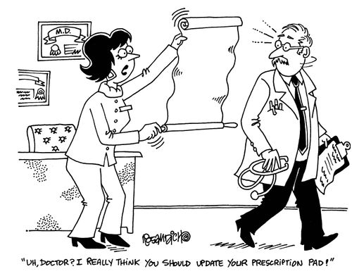 'Uh, doctor? I really think you should update your prescription pad!'