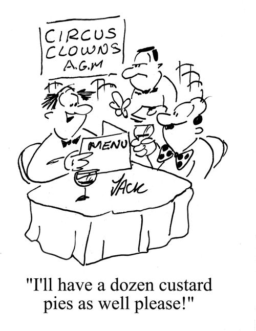 'I'll have a dozen custard pies as well, please!'