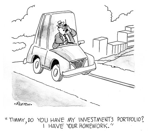 'Timmy, do you have my investments portfolio? I have your homework.'