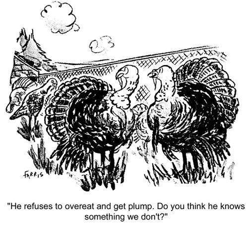 'He refuses to overeat and get plump. Do you think he knows something we don't?'