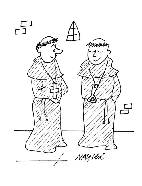 Monk with bottle-opener around his neck.