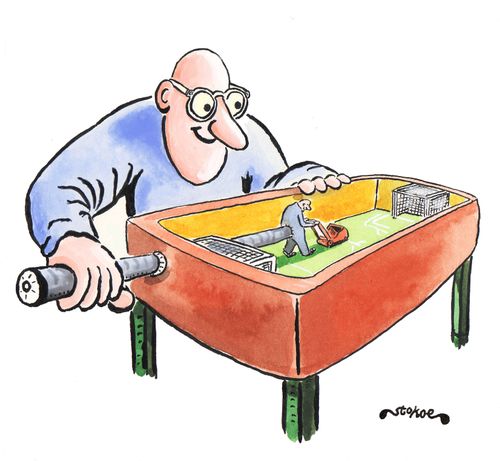 Lawn mower man on football table.