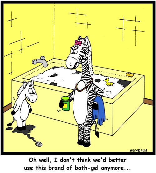 'Oh well, I don't think we'd better use this brand of bath-gel anymore...'