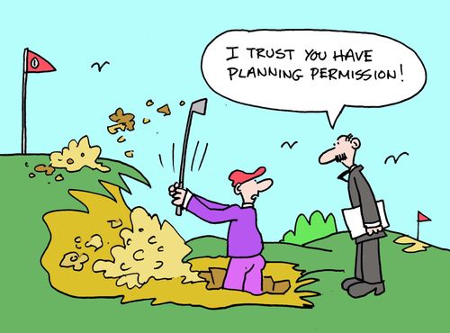 I trust you have planning permission! (Golfer in a bunker).