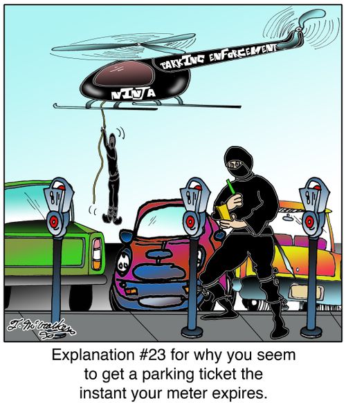 Explanation #23 for why you seem to get a parking ticket the instant your meter expires.