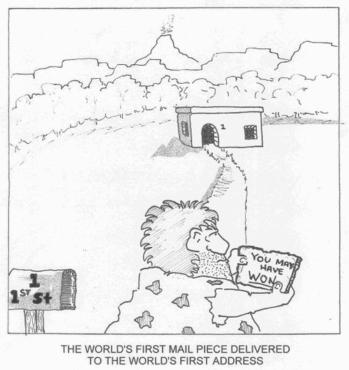 The world's first mail piece delivered to the world's first address.