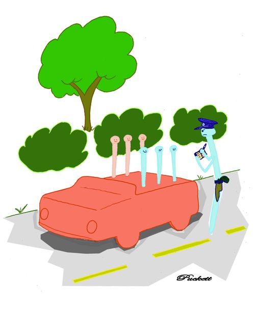 A carload of people from the game of life get pulled over by police . . .